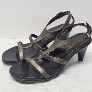 VTG Donald J Pliner Temira Bronze Pewter Metallic Leather Heeled Sandals size 7